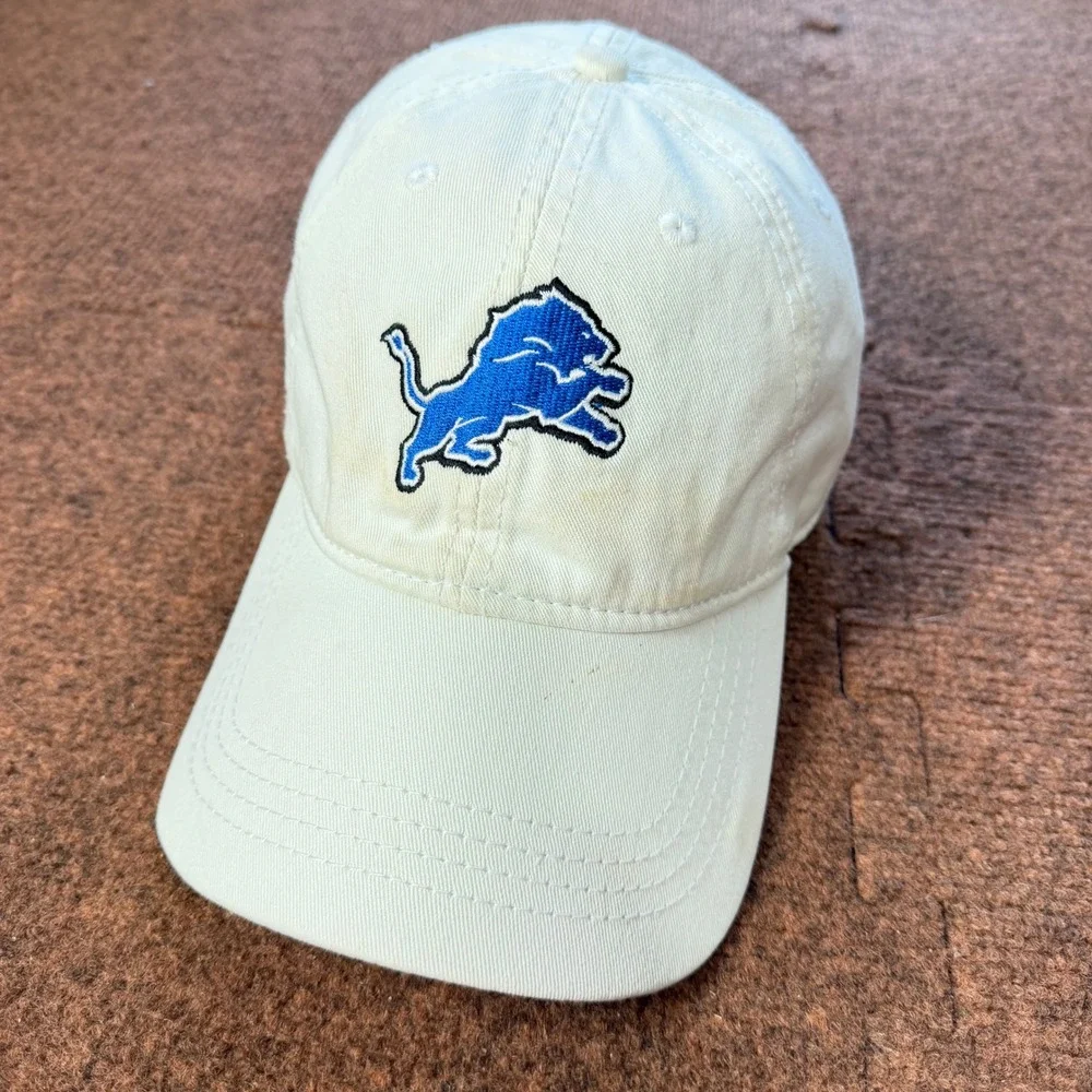 Cap America Golf Detroit Lions Hat Off White Cream Blue Embroidered Dad Cap Hat